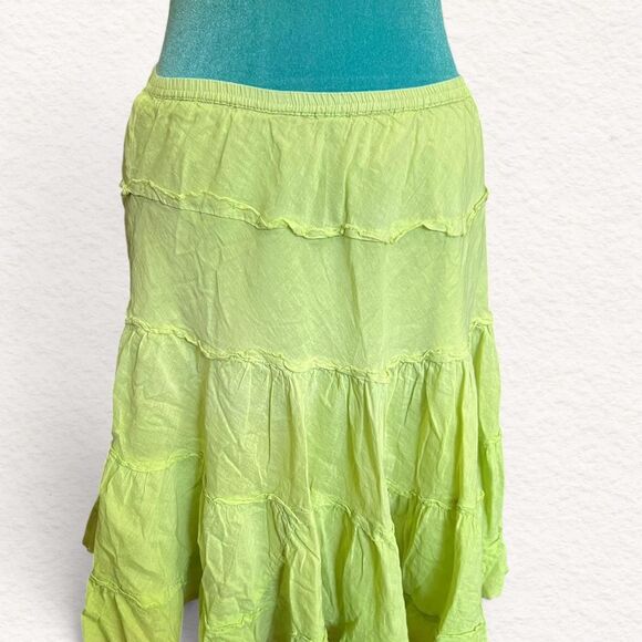 Vintage Planet Gold light green midi skirt 100% cotton size medium boho bohemian - Picture 2 of 6